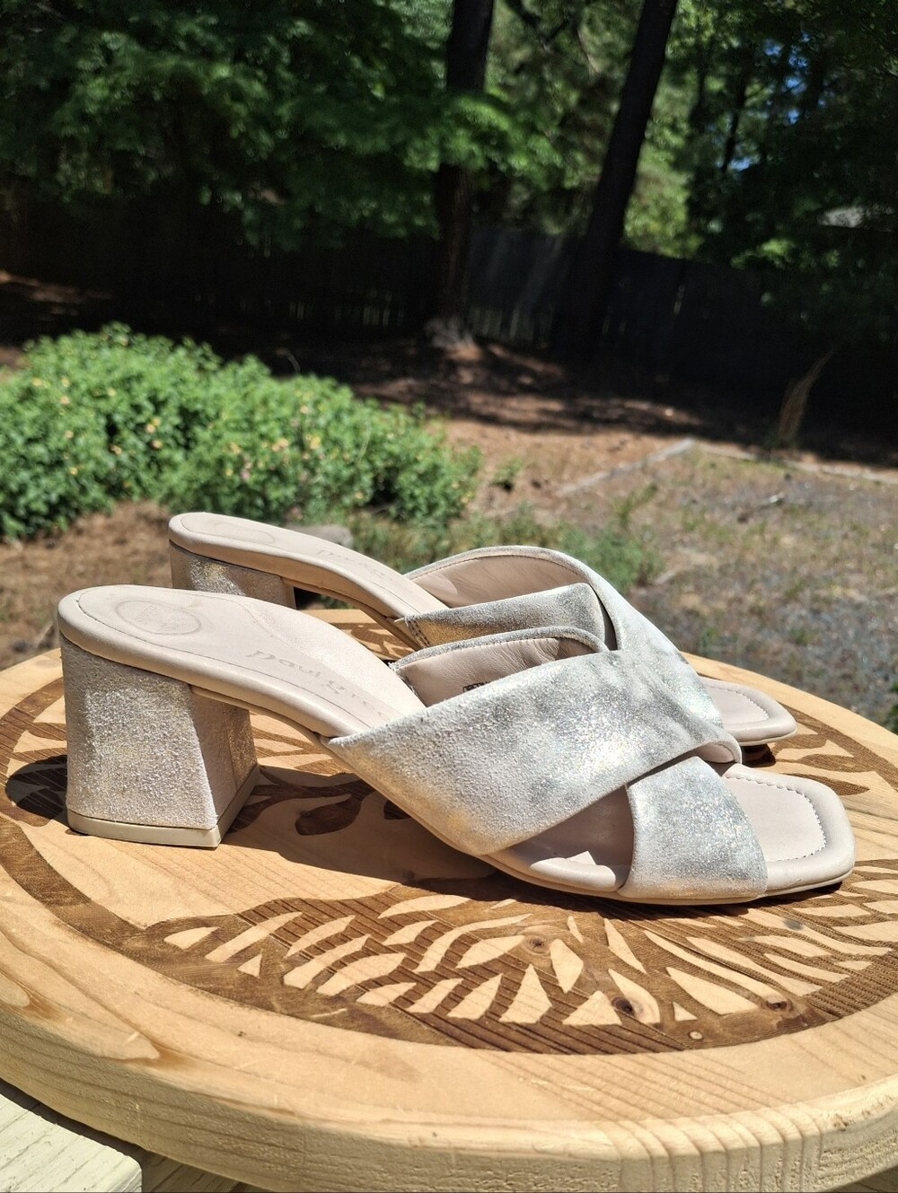 Paul Green Lauren Slide Square Toe Block Heel Sandal In Mineral Metallic - Picture 11 of 11